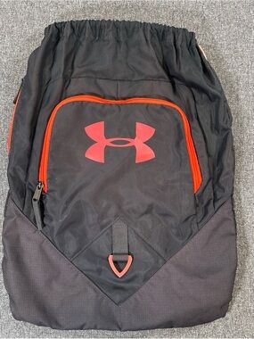 Under Armour Black and Red Drawstring Backpack with Front Zip Pocket